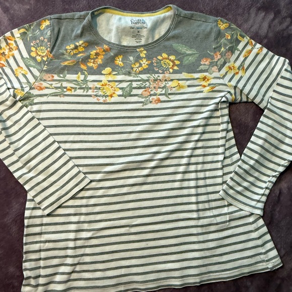 Croft & Barrow Yellow Floral Striped Blouse - Picture 1 of 2
